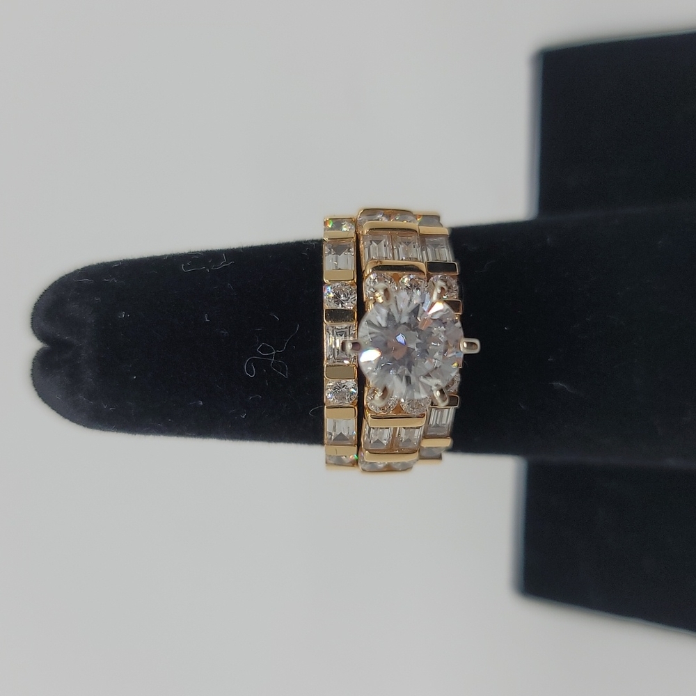 Diamonique Baguette and Round Ring Set